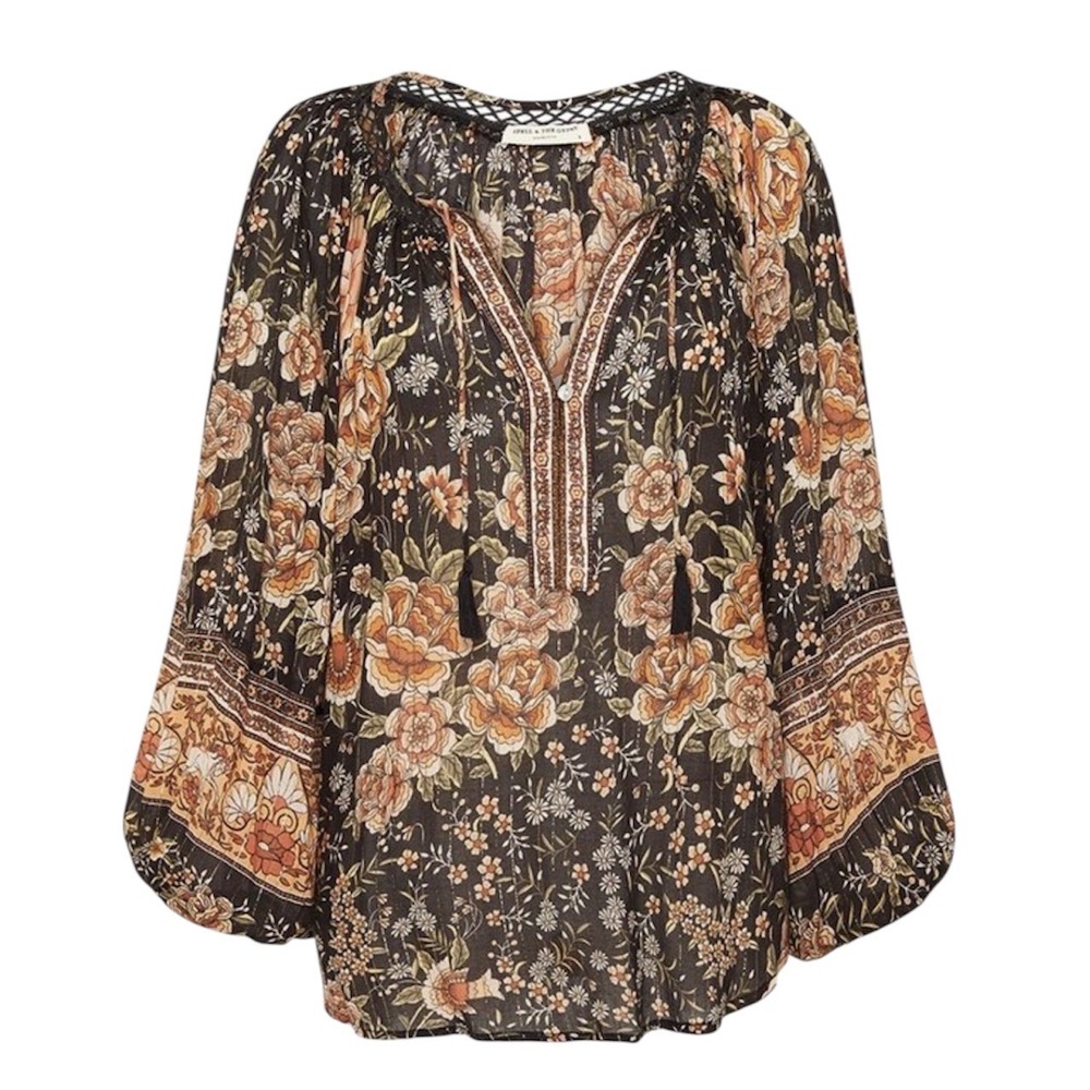 Spell & The Gypsy Mystic Blouse Top Shirt Nightfall Boho Moody Floral Womens Med